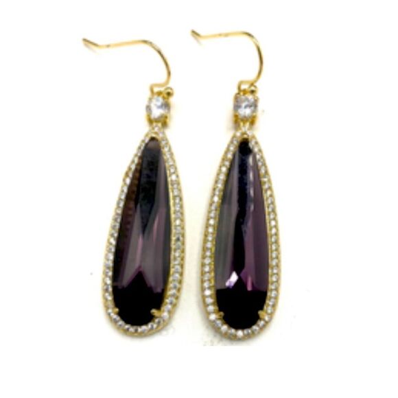Swarovski Crystal Purple amethyst drop earrings gold overlay - Picture 1 of 3